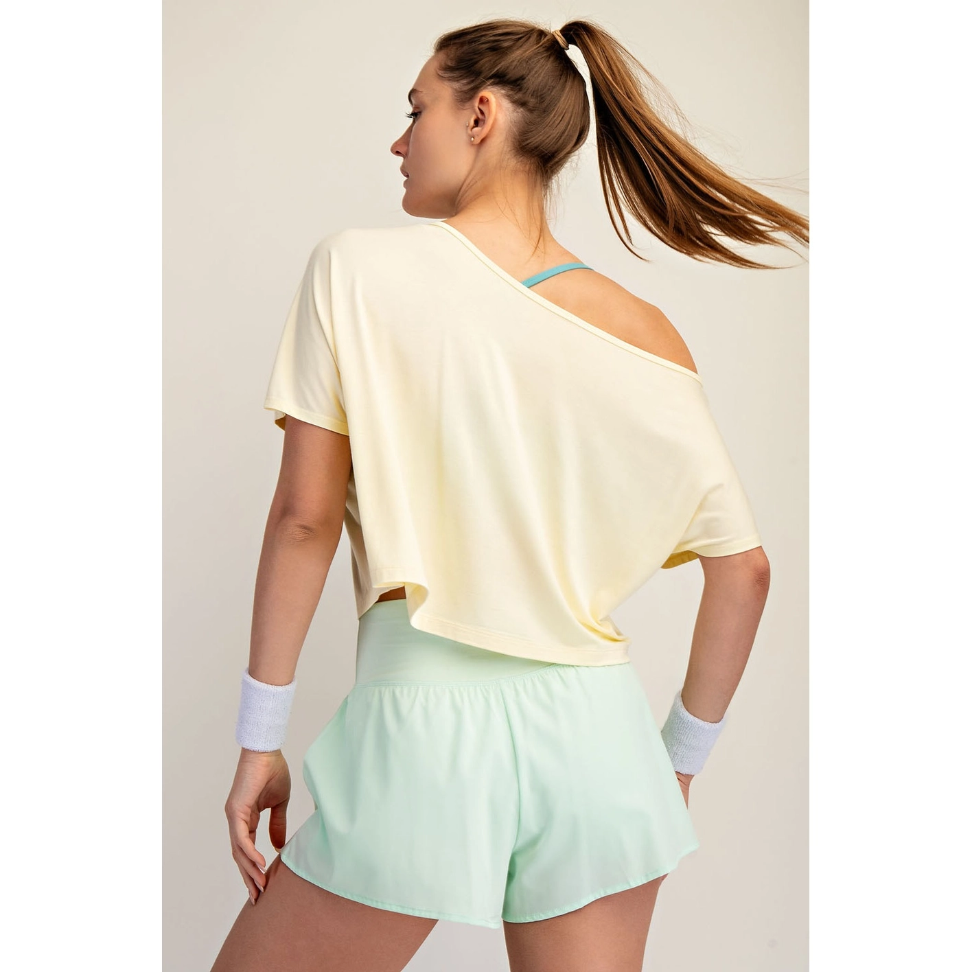 Viscose Modal Cropped Off Shoulder Top - Lemon Chiffon