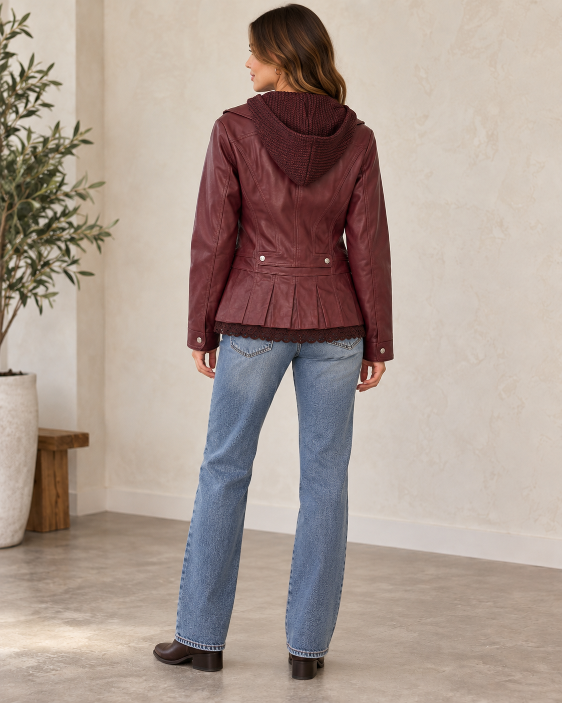 Montana Co Faux Leather Jacket Knit & Plate Trim Copy