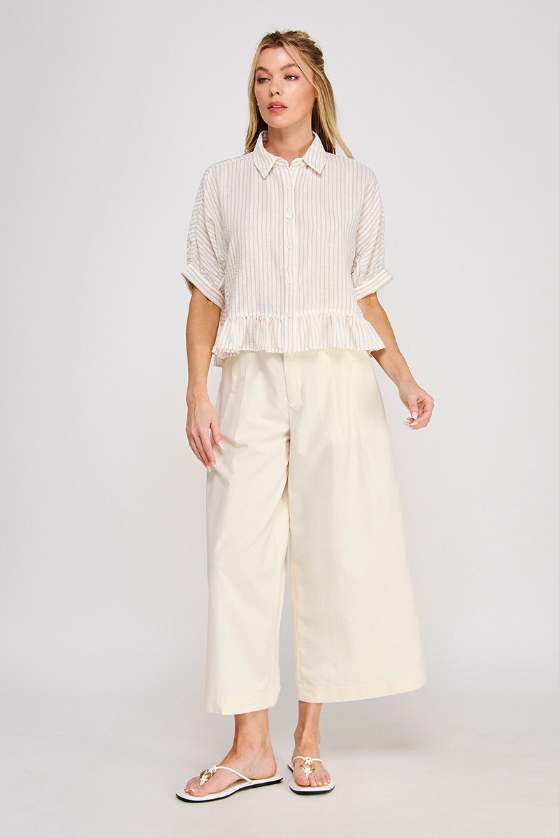 Button Down Top - Natural Stripe