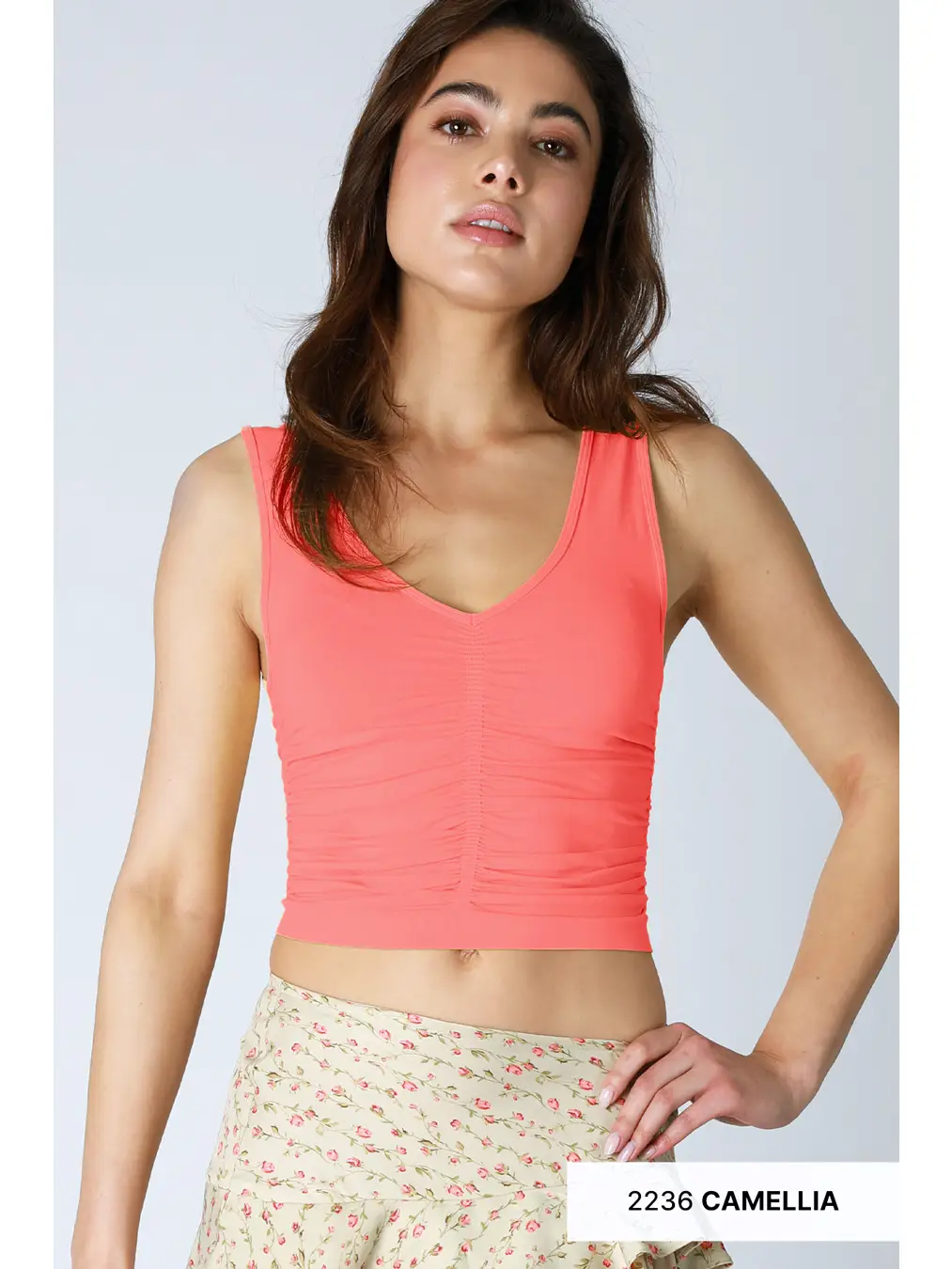 V Neck Shirred Top