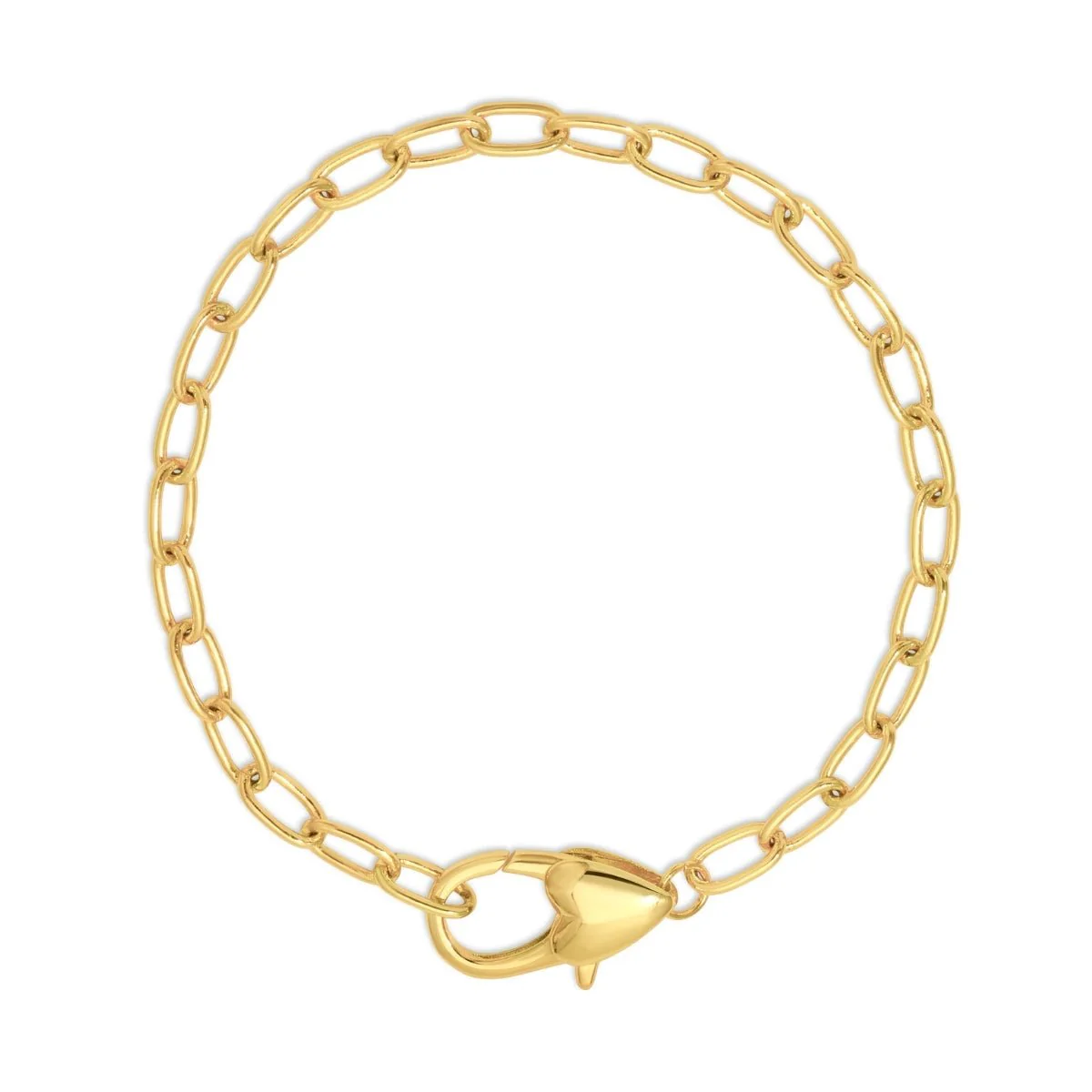Bracelet - Oval Link Chain with Heart Clasp - Gold
