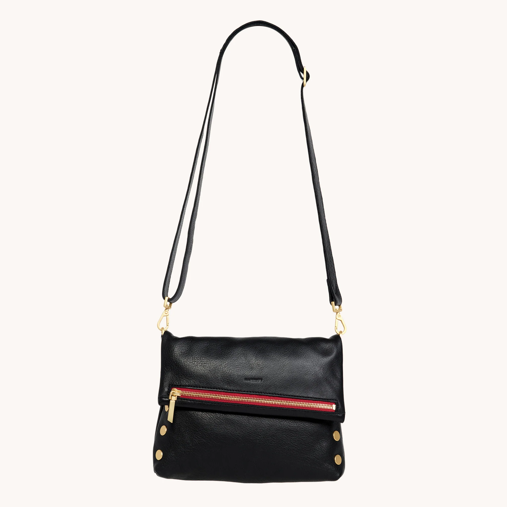 Hammitt VIP Med - Black/Brushed Gold Red Zip
