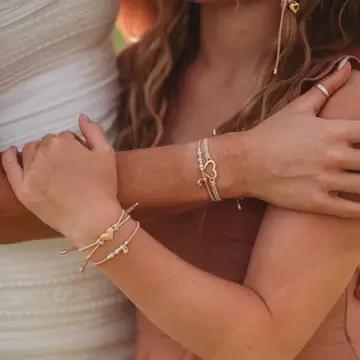 Mother / Daughter Pink with Pearls and Gold Hearts Shareable Hair Tie Bracelets