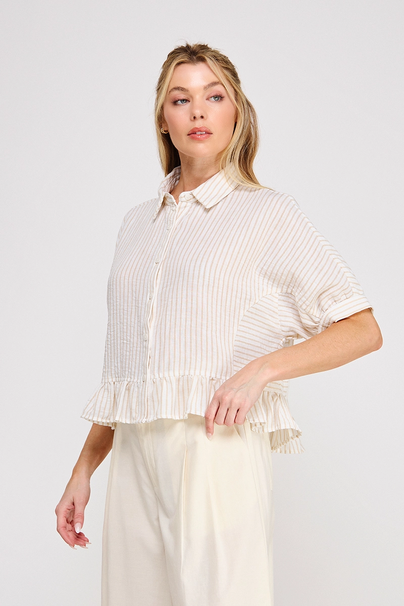 Button Down Top - Natural Stripe