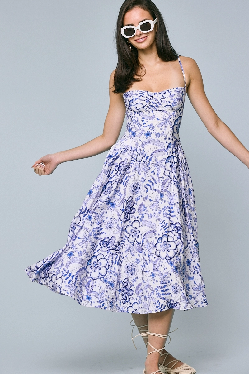 Bohemian Blue Underwire Sleeveless Long Midi Dress