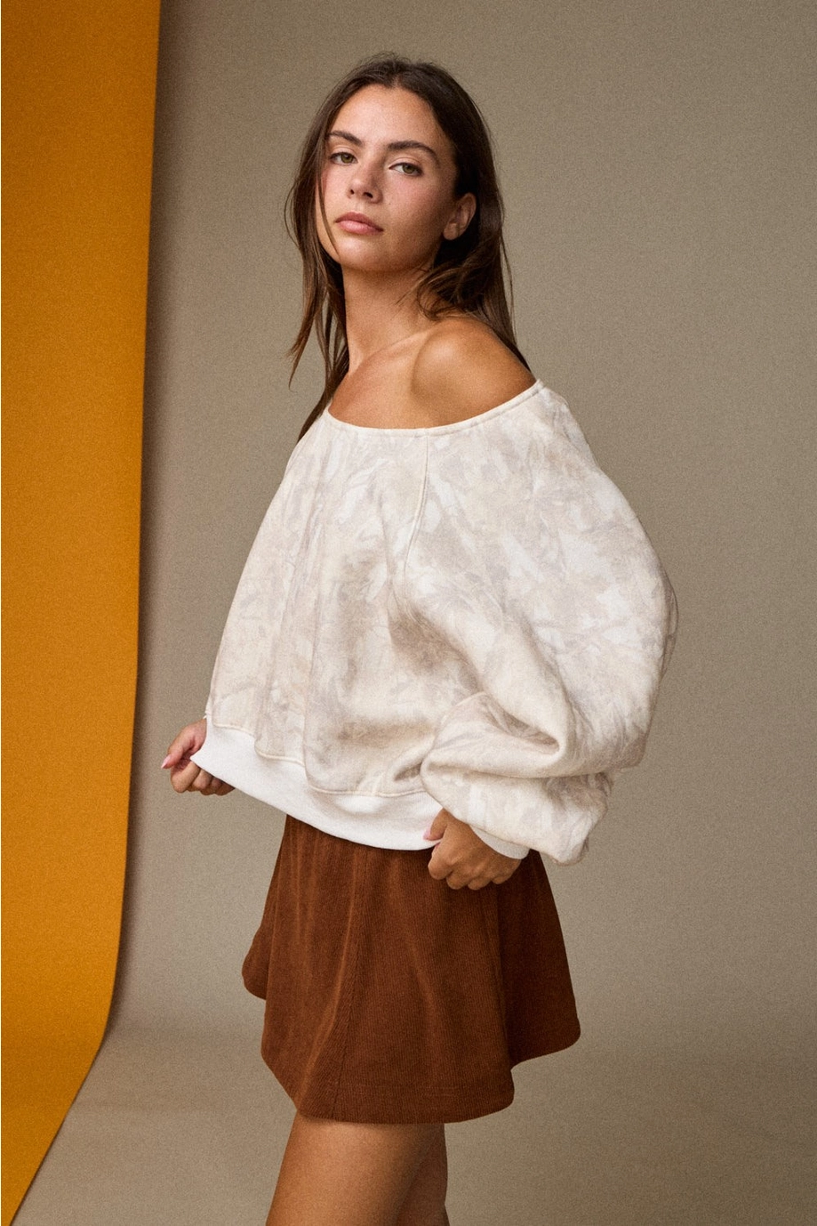 Nature Camo Off-Shoulder L/S Top