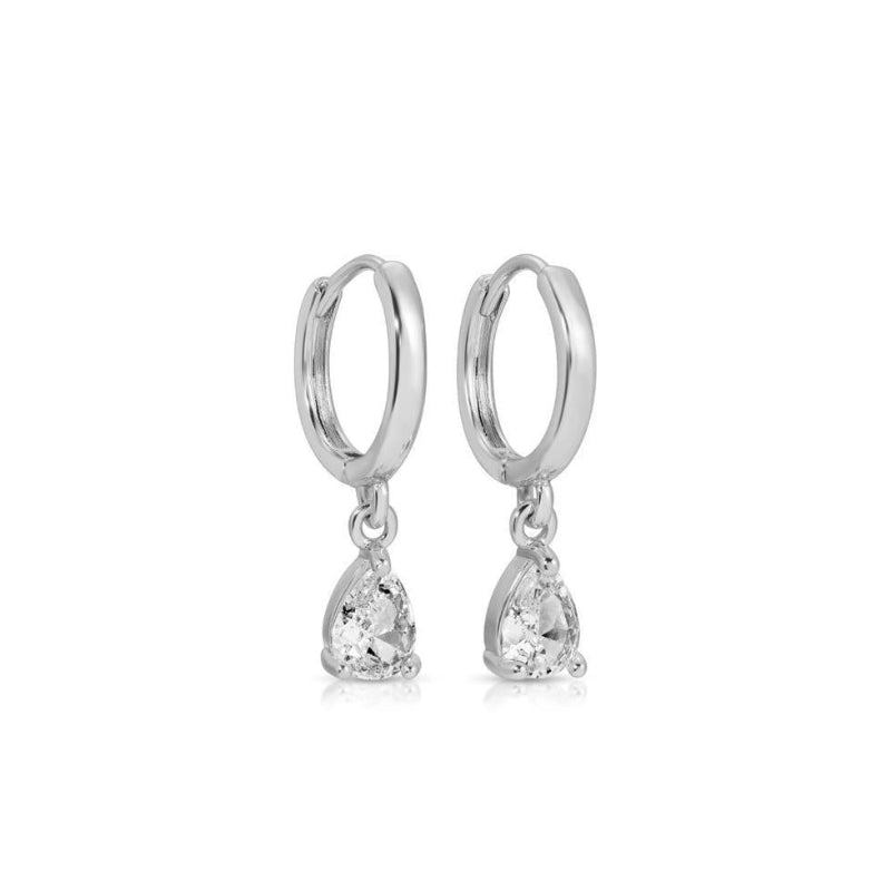 Splendid Iris Teardrop Silver Cubic Zirconia Huggies