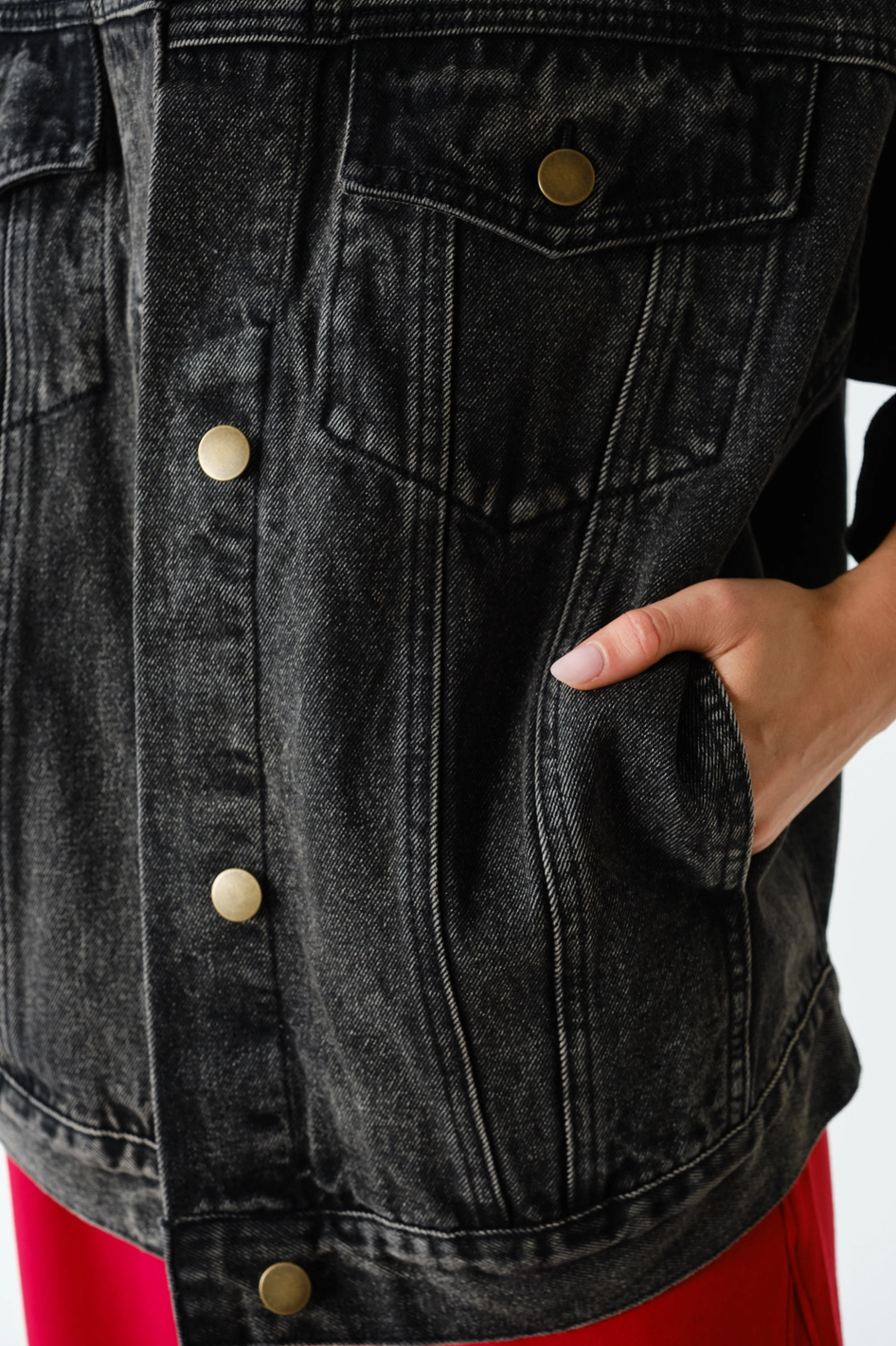 Boxy-Cut Denim Jacket - Charcoal Grey