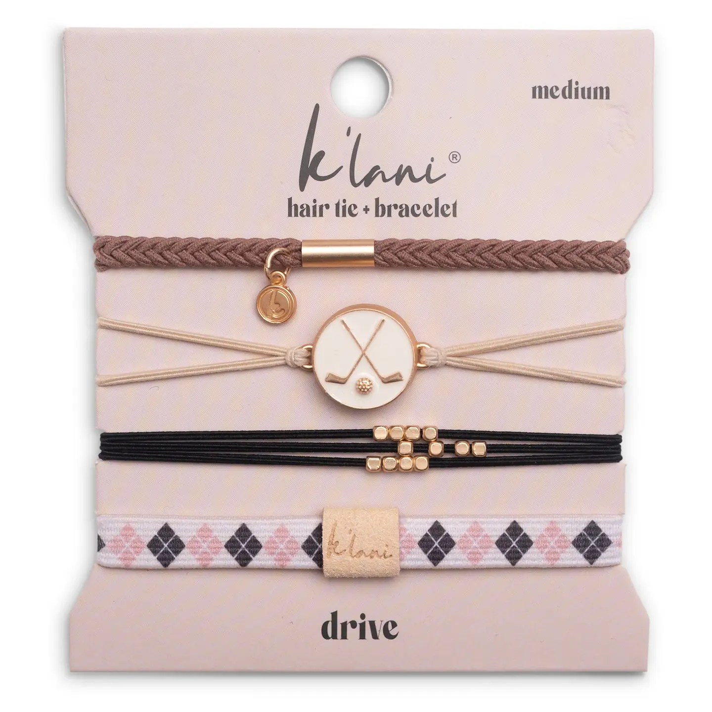 "Drive" Black & Cream Hair Tie Bracelets with Removable Ball Marker
