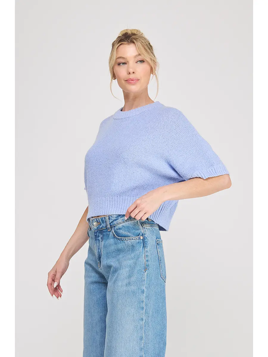 Short Sleeve Sweater Top - Soft Blue