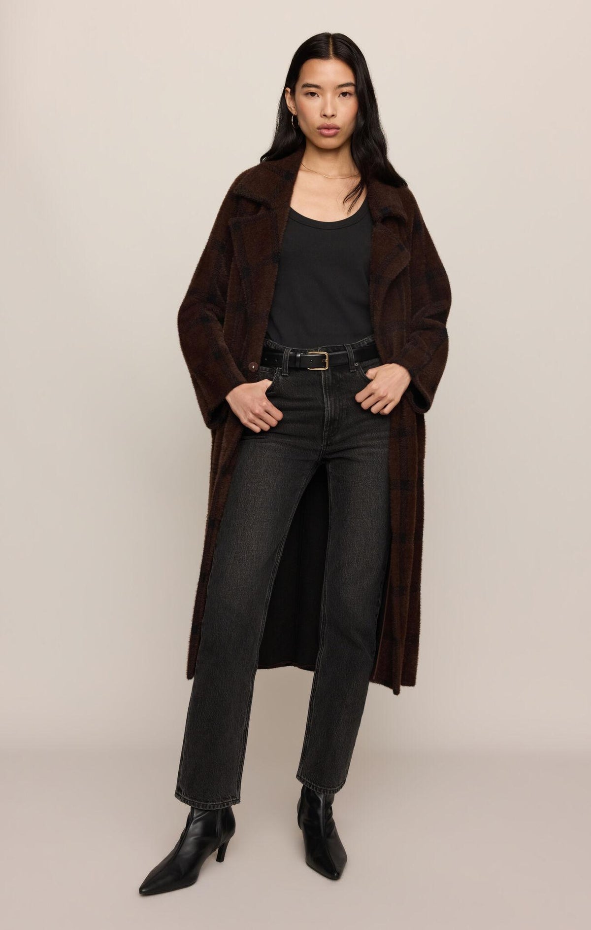 Crosby Plaid Cocoon Coat - Dark Chocolate