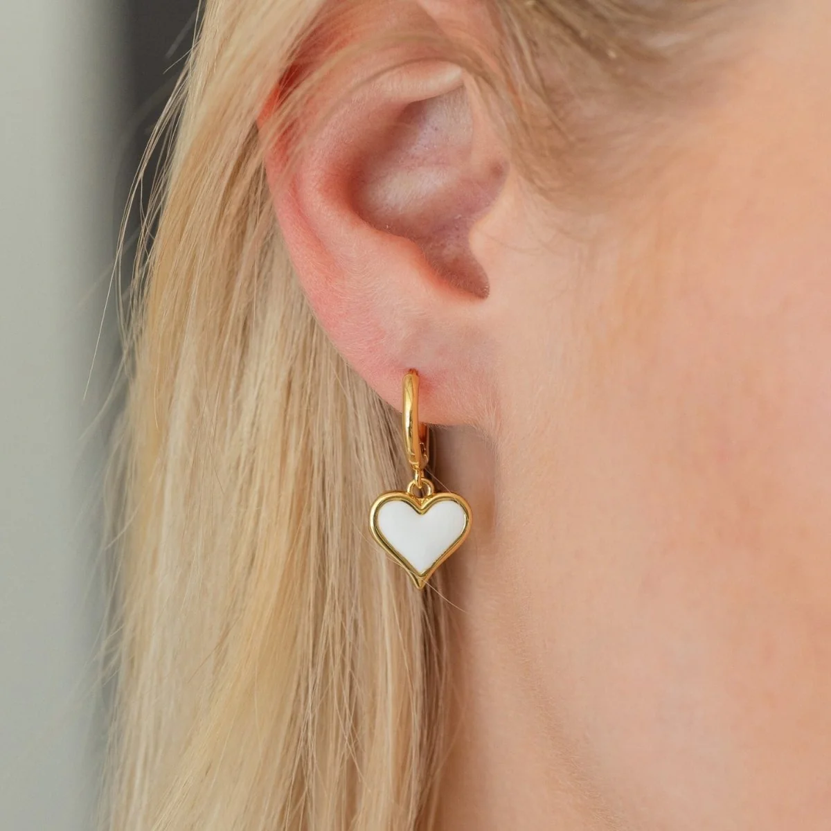 Earrings - Plain huggies with colorful heart drop
