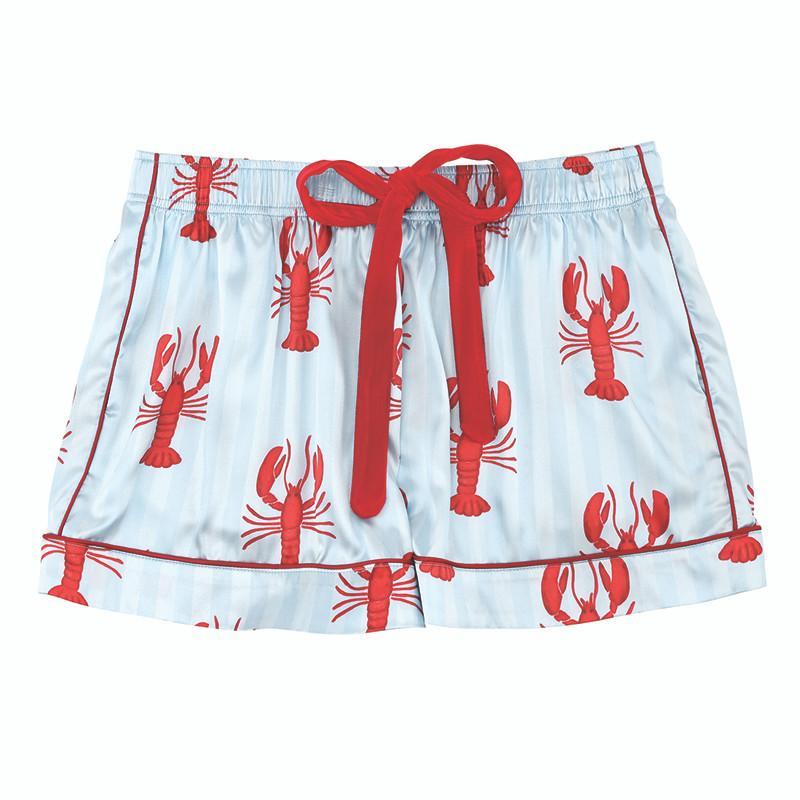 Pjs with Velvet Tie - Blue Stripes + Lobsters