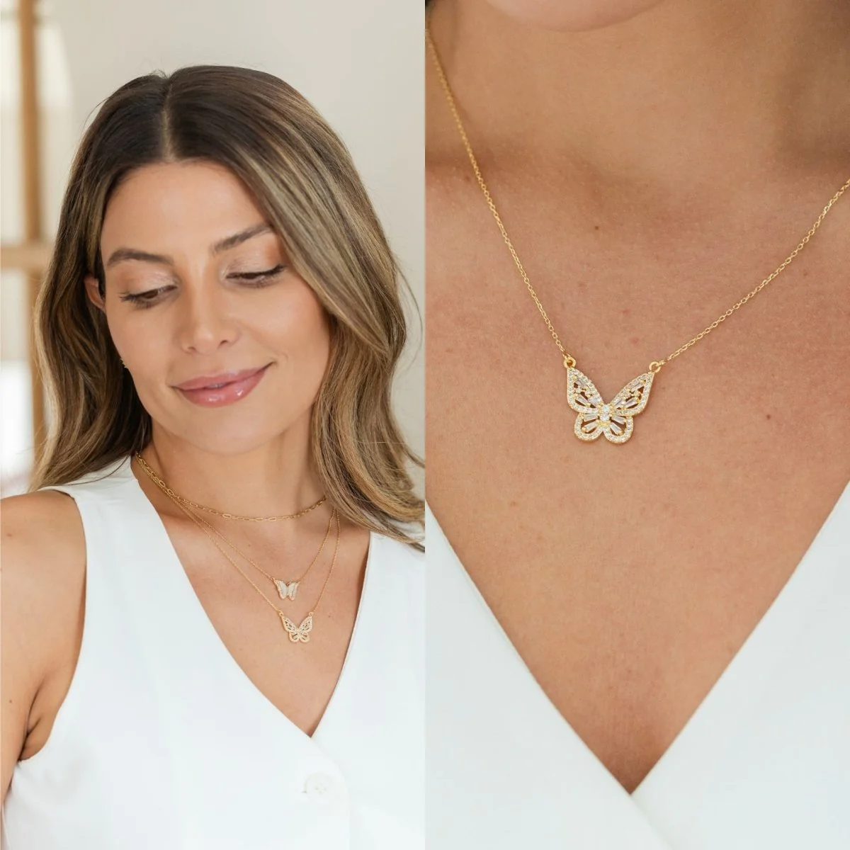 Necklace - Butterfly pendant with various shaped cubic zirconia
