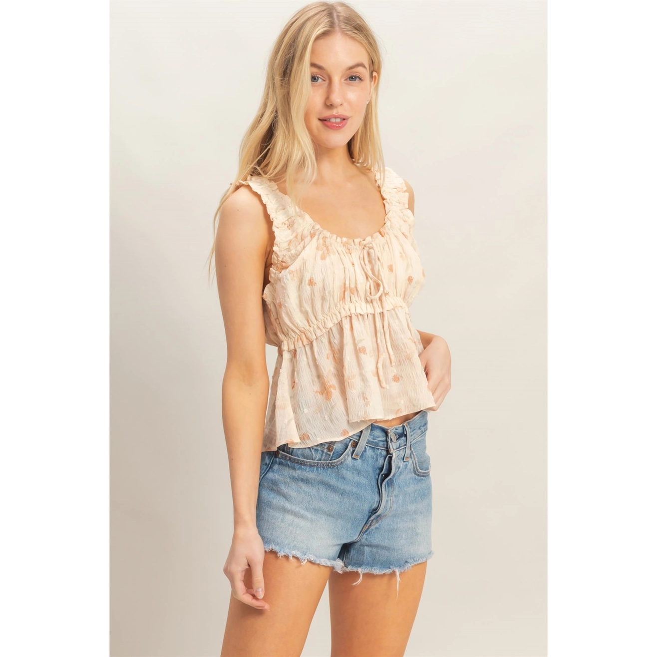 Ruffled Swiss Dot Peplum Top - Sierra
