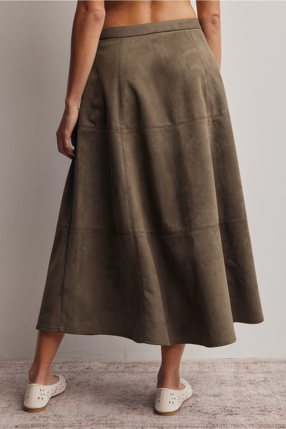 Stretched Suede A-Line Midi Skirt