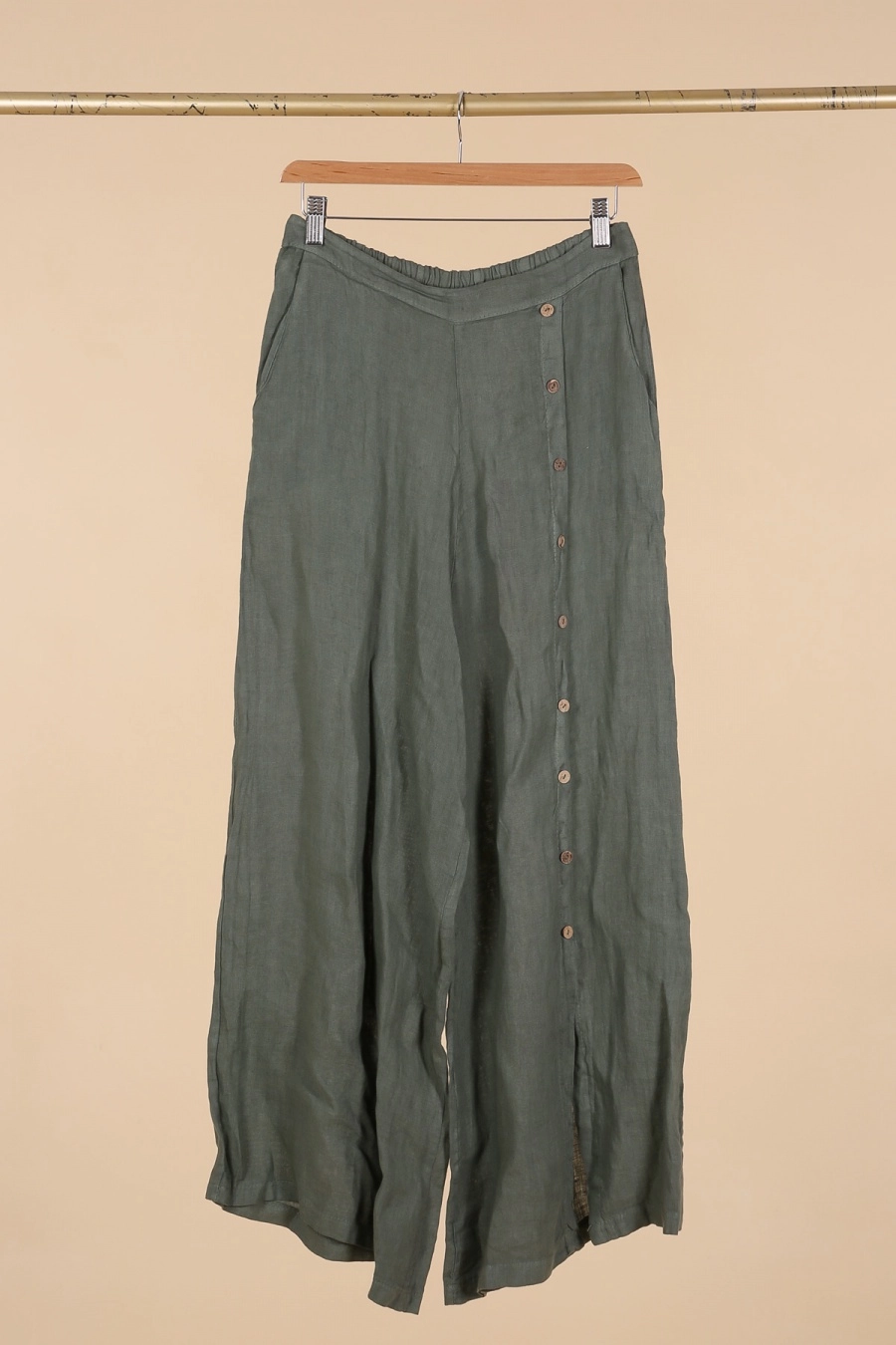 Linen Straight Buttoned Trousers