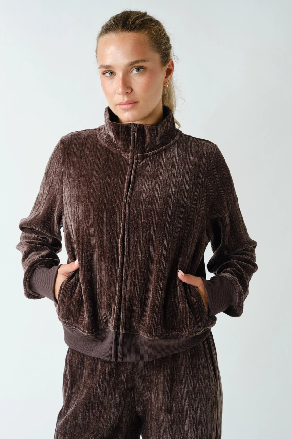 Groove-Track Textured Zip-Up Jacket - Coffee Bean