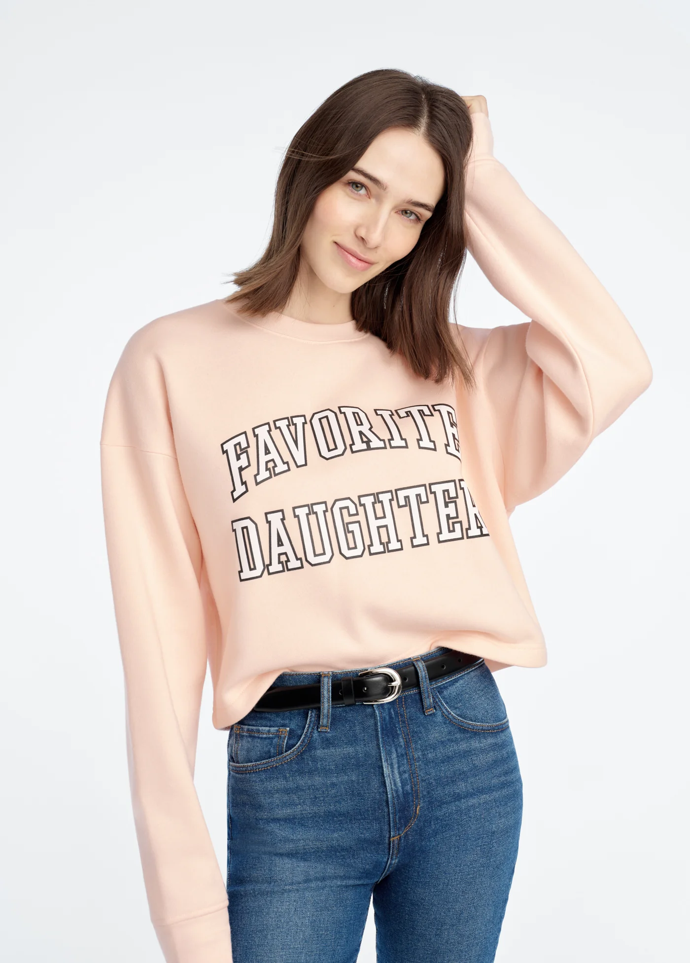 The Cropped Collegiate Sweatshirt - Pale Pink/White