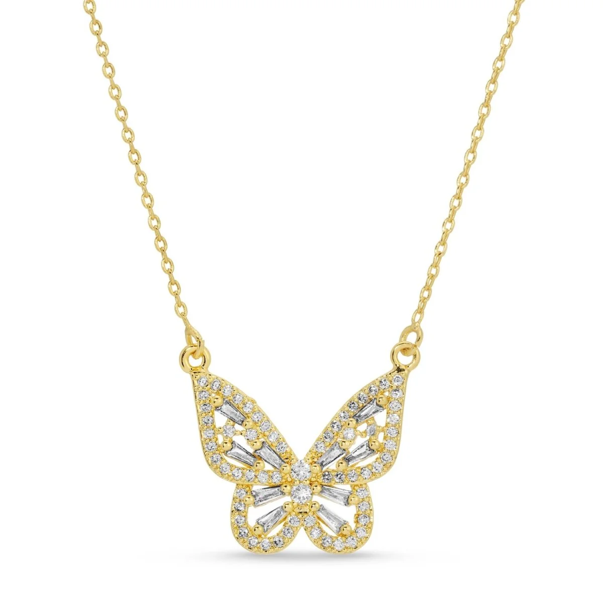 Necklace - Butterfly pendant with various shaped cubic zirconia