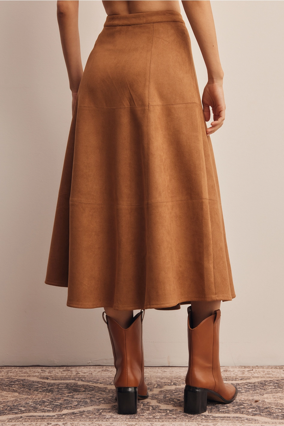Stretched Suede A-Line Midi Skirt