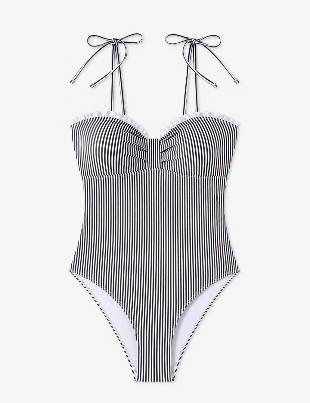 Ladies Stripe Front Bow Detail One Piece Swimsuit - Black