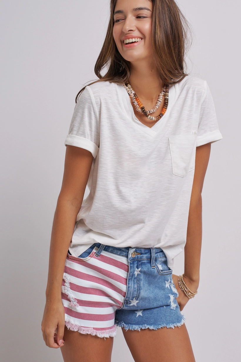 Stars and Stripes Cutoff Denim Shorts Distressed