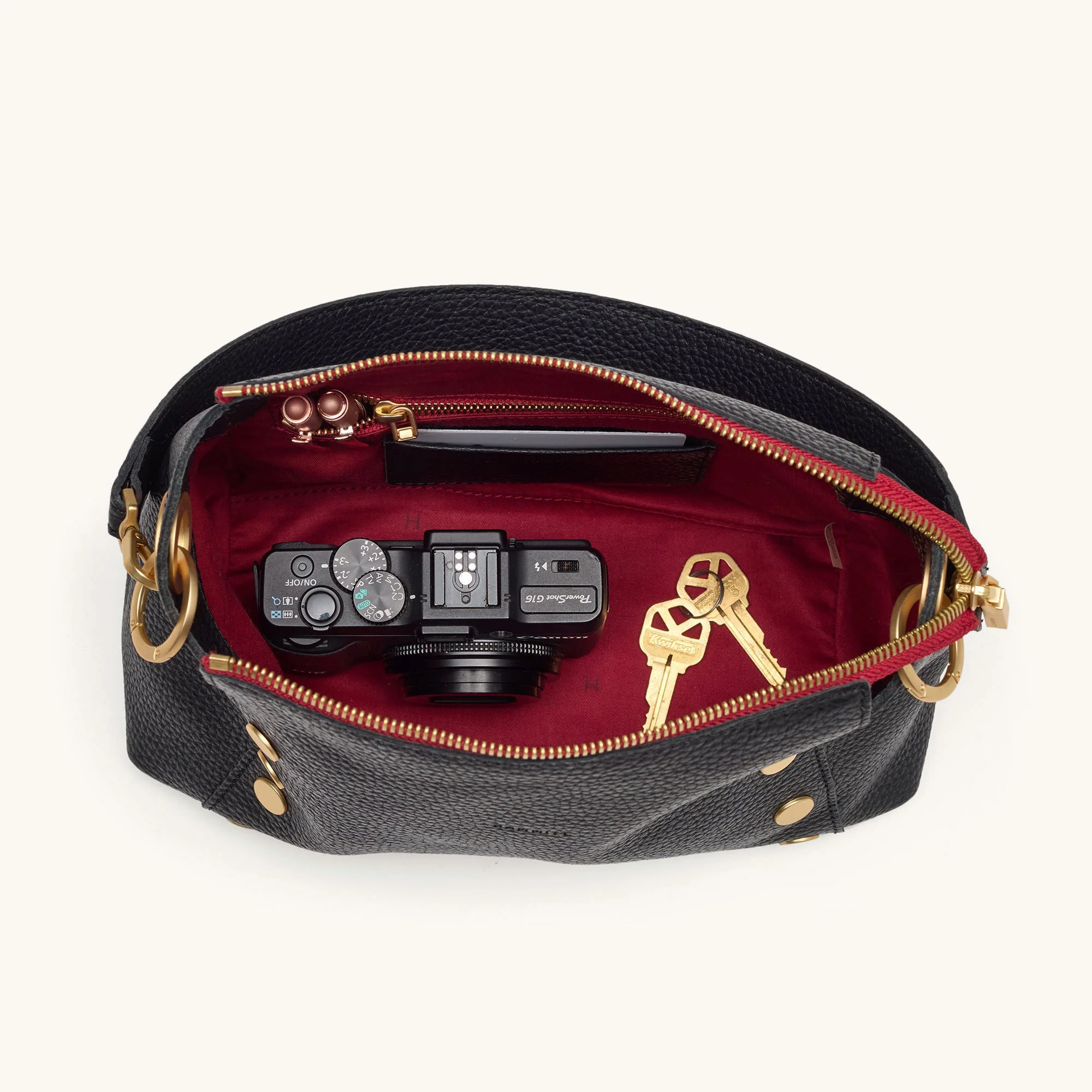 Hammitt Bryan Medium - Black/Brushed Gold Red Zip