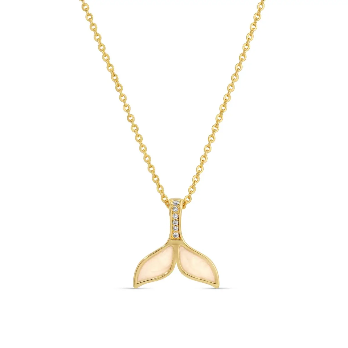 Whale Tail Necklace – White Pendant with Cz Accents