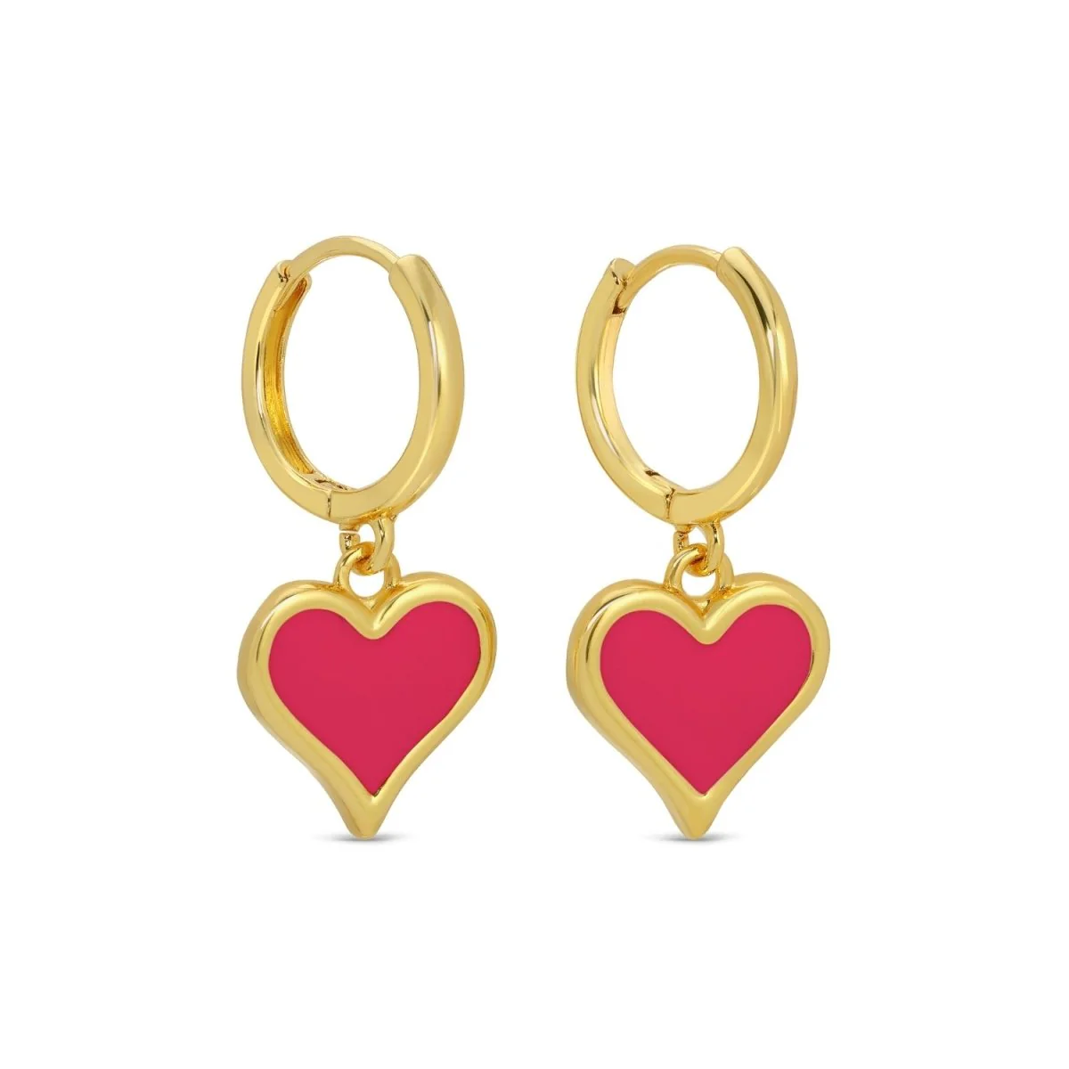 Earrings - Plain huggies with colorful heart drop