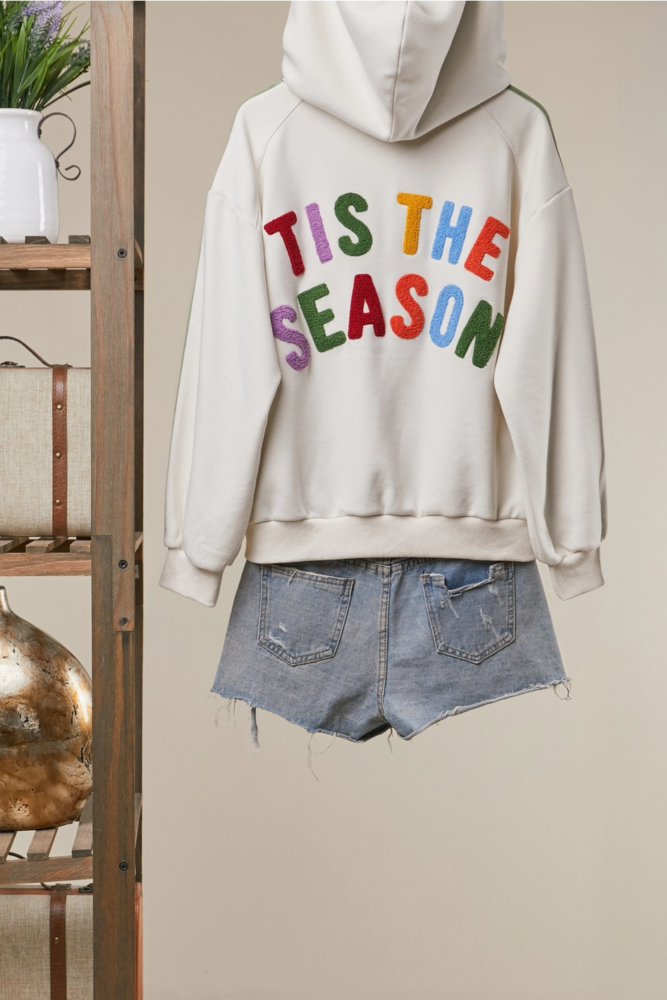 Fa La La Stripe Sleeve Hoodie - Ivory