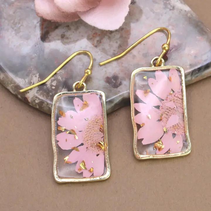 Pink Dried Flower Rectangle Gold