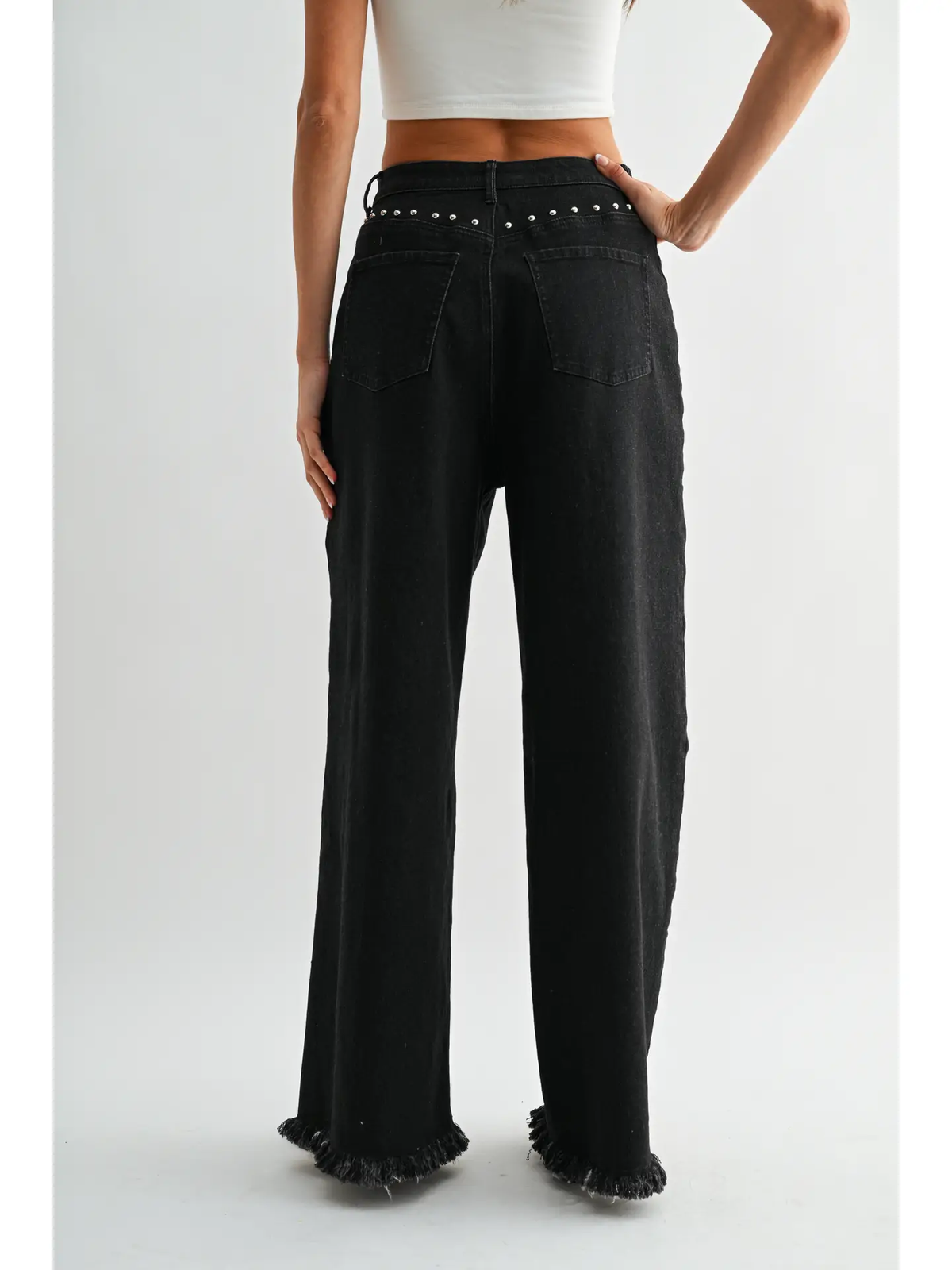Camellia High Waisted Wide-Leg Denim Stud Pants