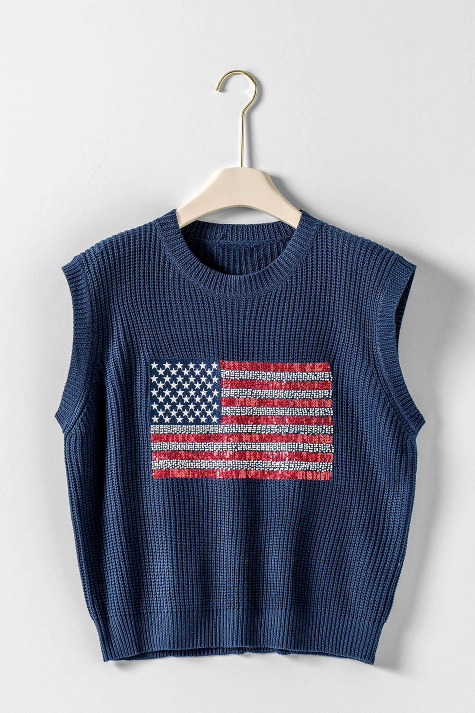 American Flag Knit Vest Sequin Detail
