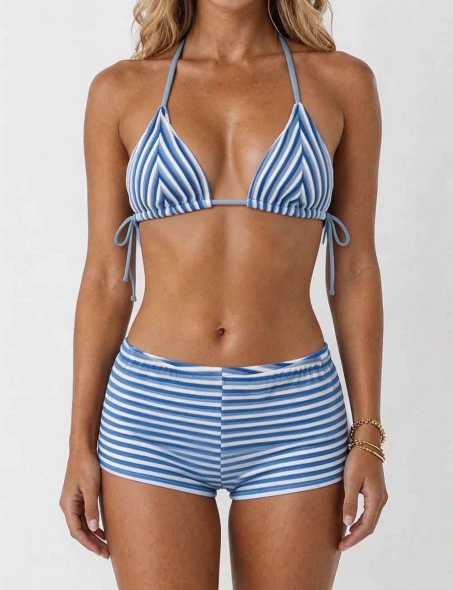 Ladies Striped Tie Back Triangle Halter Bikini Top