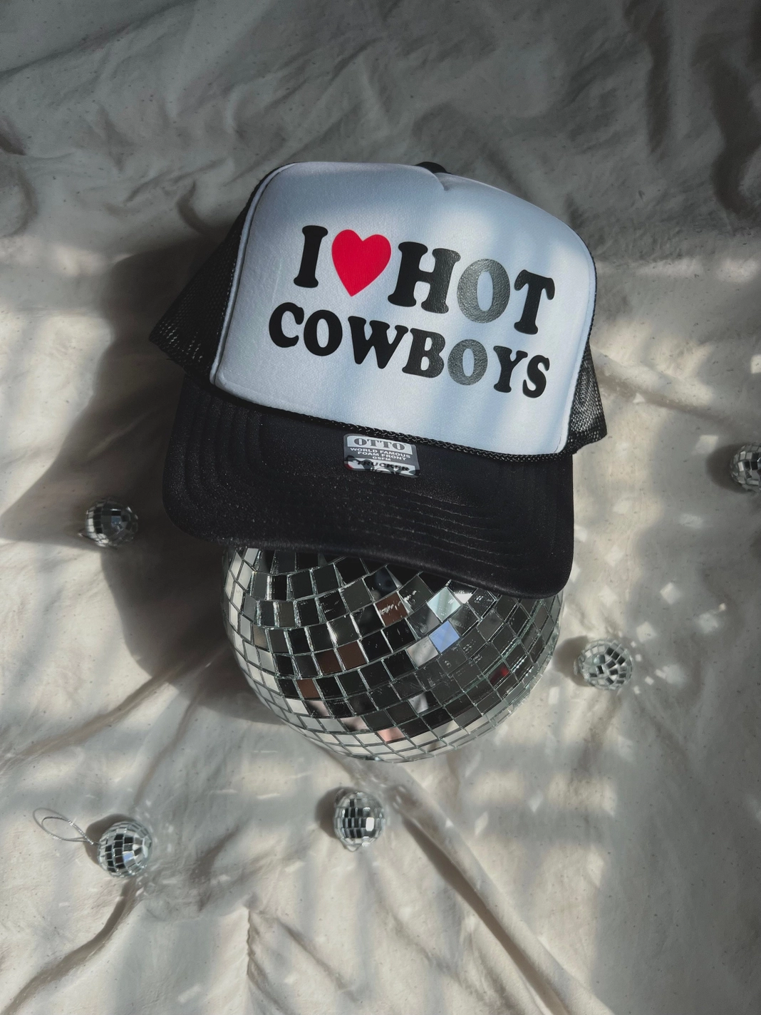 I Love Hot Cowboys Trucker Hat - Black/White