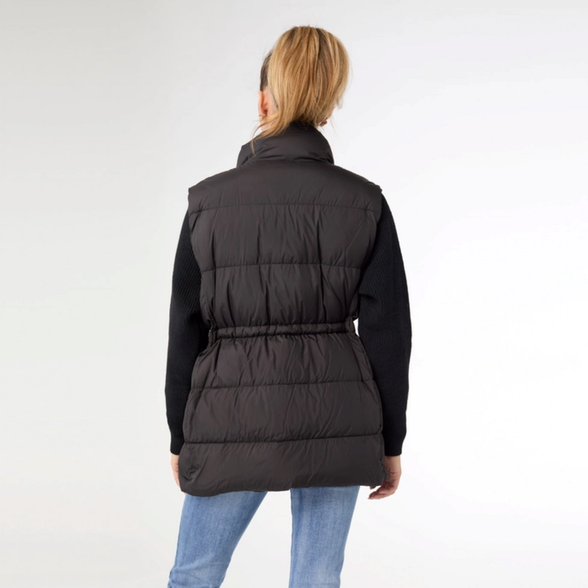Claire Down Puffer Jacket with Knit Sleeve - Black