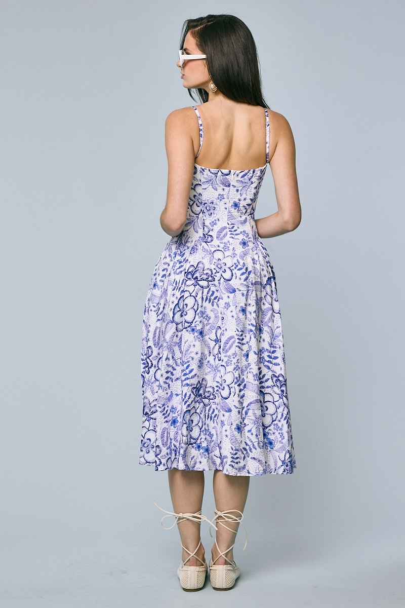 Bohemian Blue Underwire Sleeveless Long Midi Dress