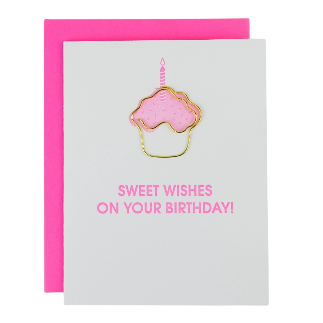 Sweet Wishes On Your Birthday - Birthday - Cupcake Paperclip Card