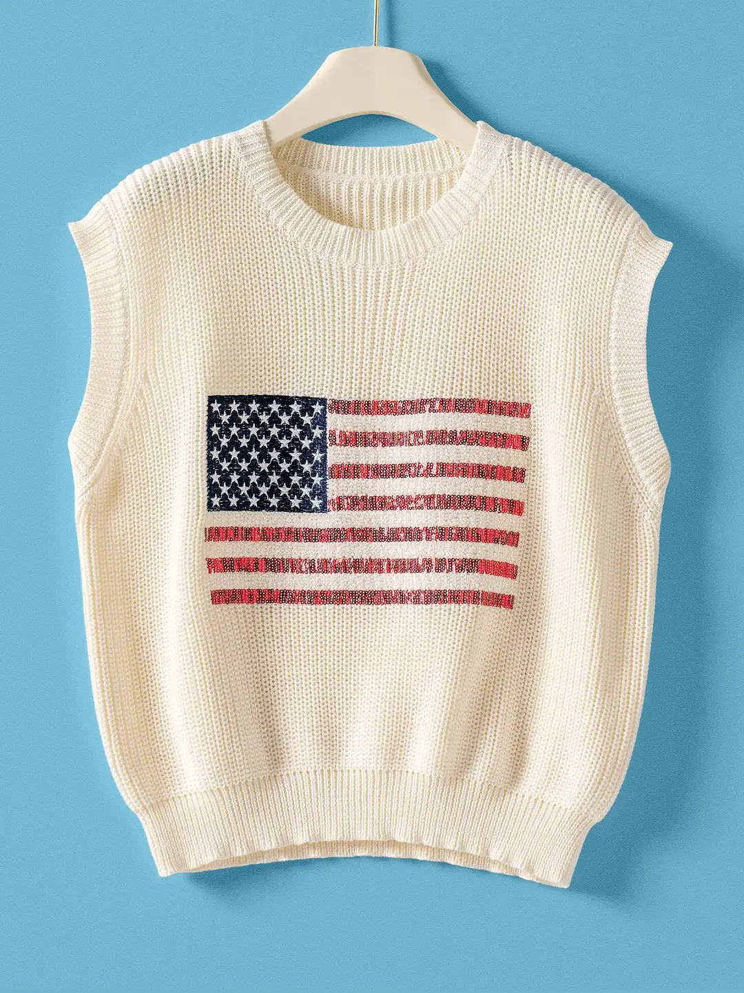 American Flag Knit Vest Sequin Detail
