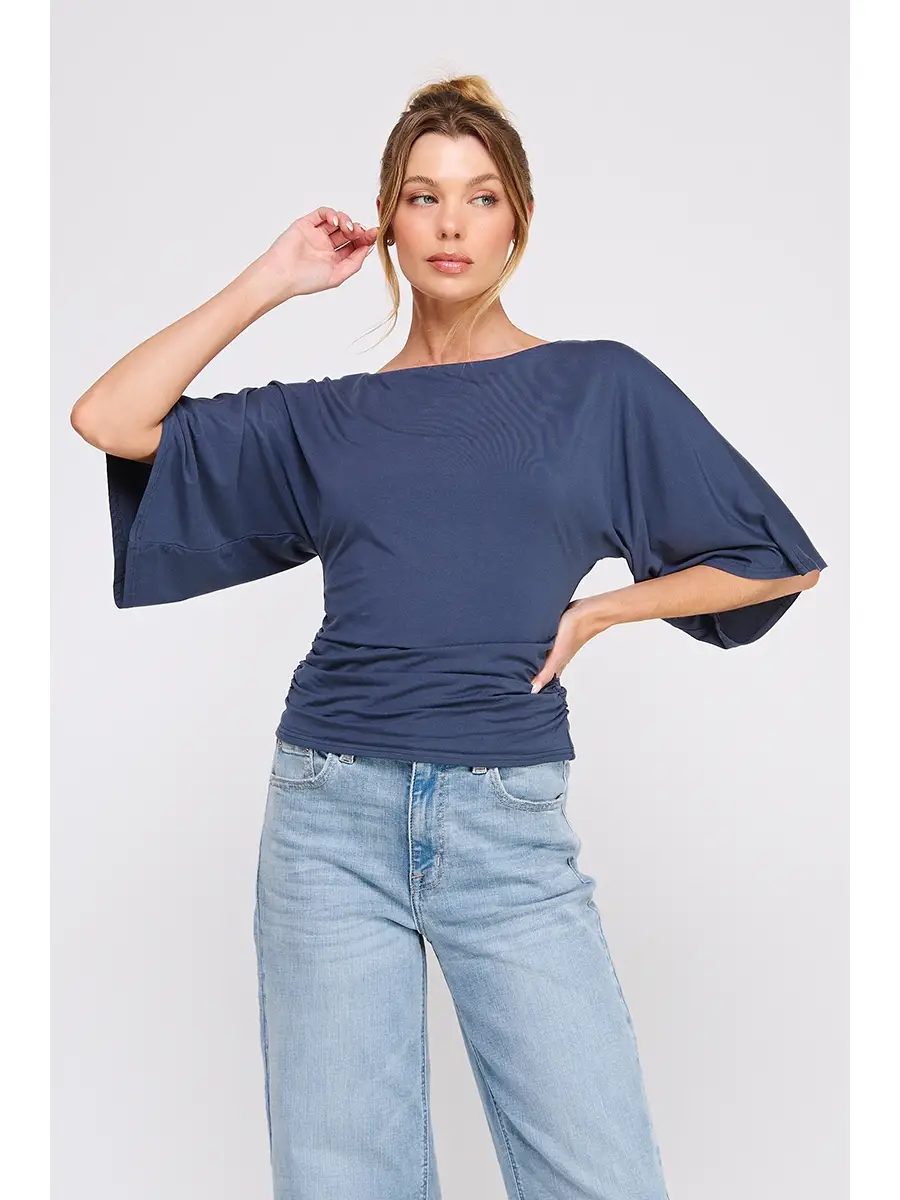 Double Knit Angel Sleeve Top - Slate Blue