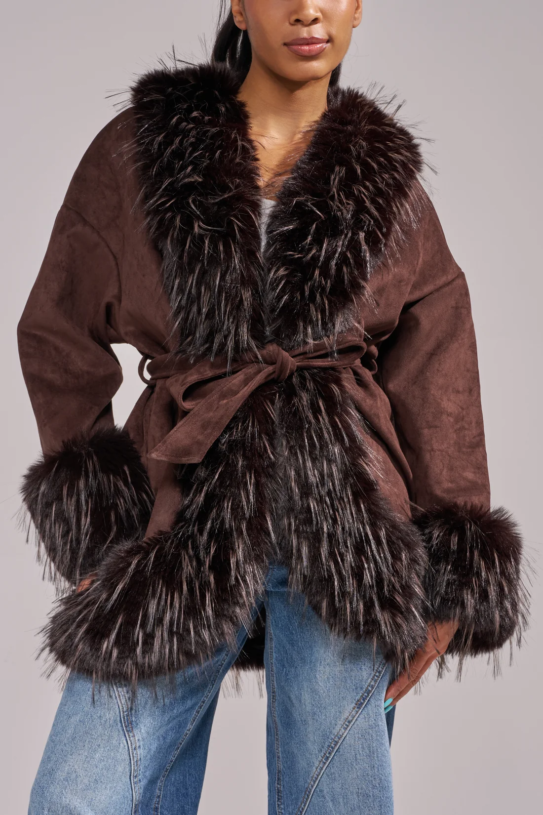 Maelle Faux Fur Jacket - Espresso