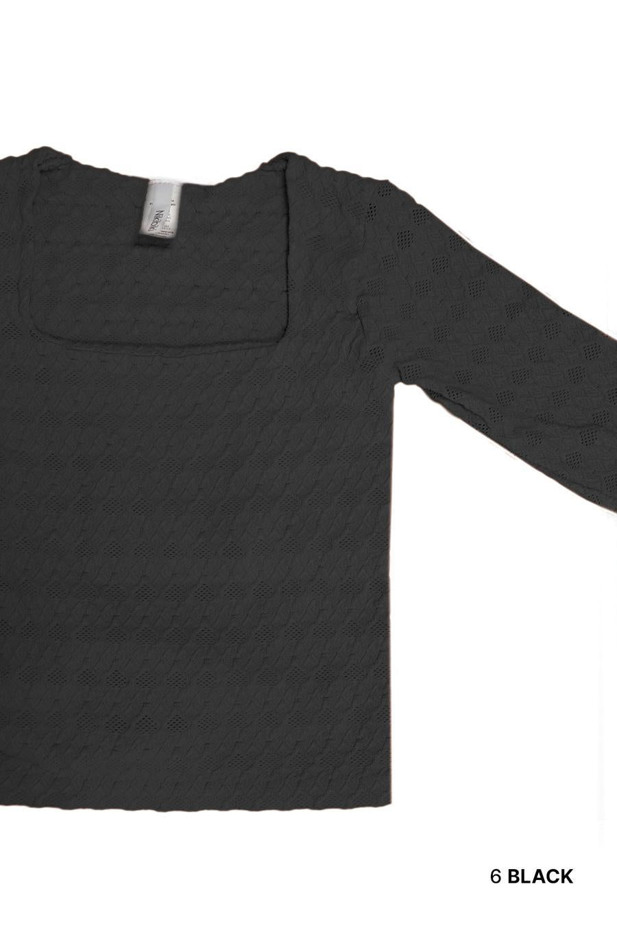 Lace Textured Square Long Sleeve Top