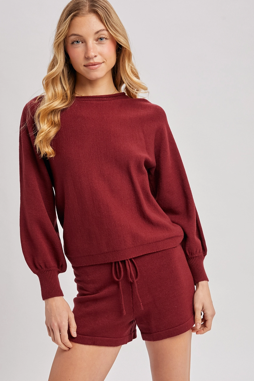 Knit Elastic Waist Shorts - Maroon
