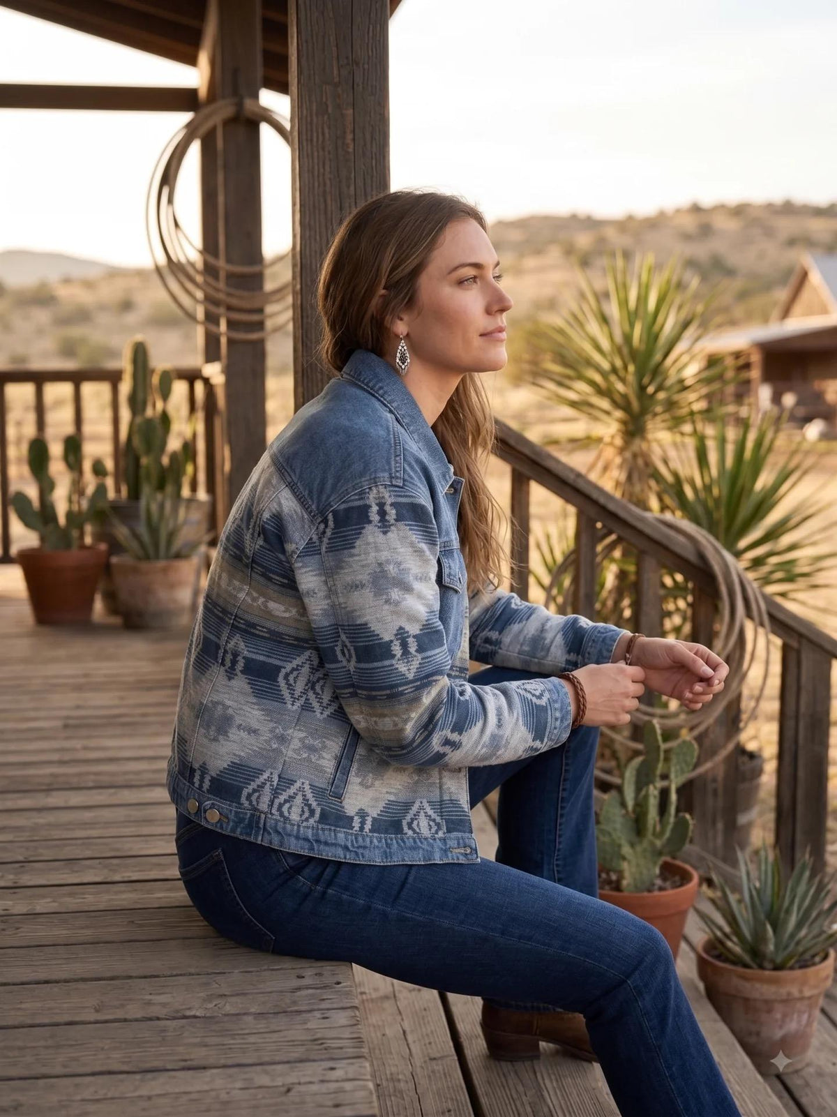Ladies Denim and Aztec Jacket - Multi Print