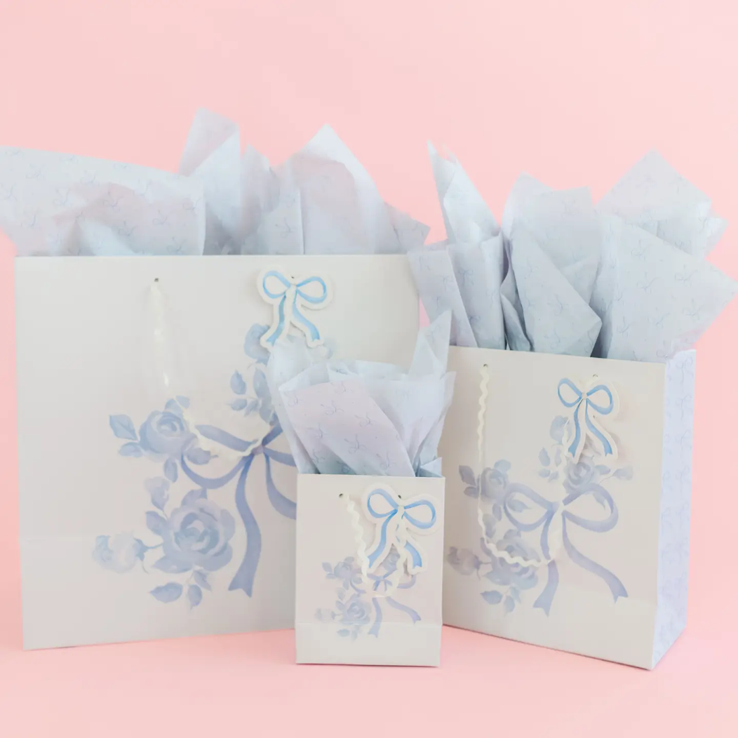 Watercolor Blue Floral Bows Gift Bag