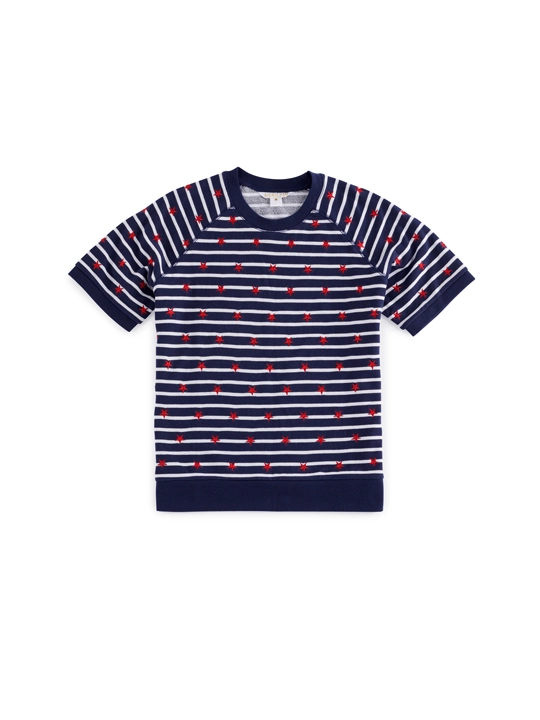 Stripes Lightweight Short Sleeve Sweatshirt - Navy
