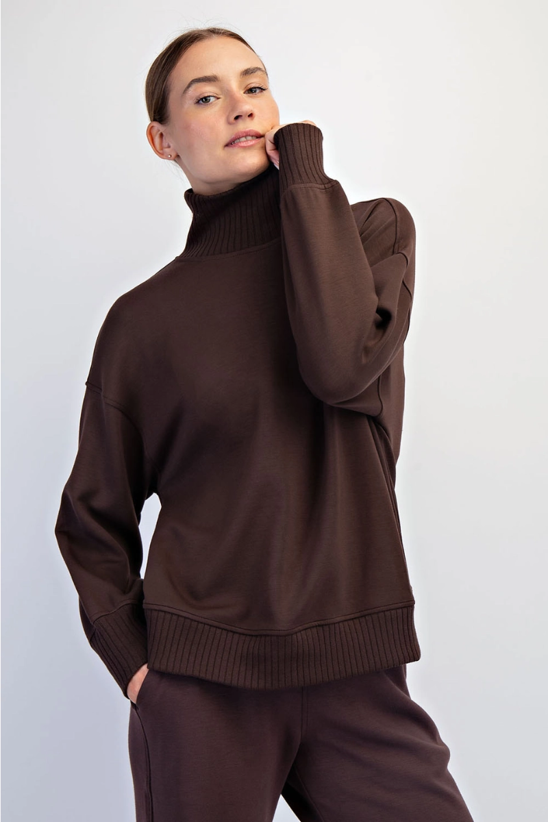 Rae Mode Modal Scuba Ribbed Mock Neck Pullover - Front View