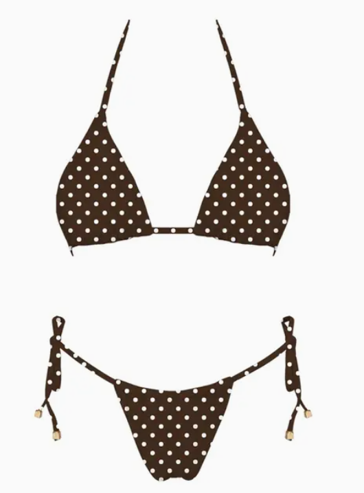 Santorini Triangle Halter Bikini Top -Brown Dots
