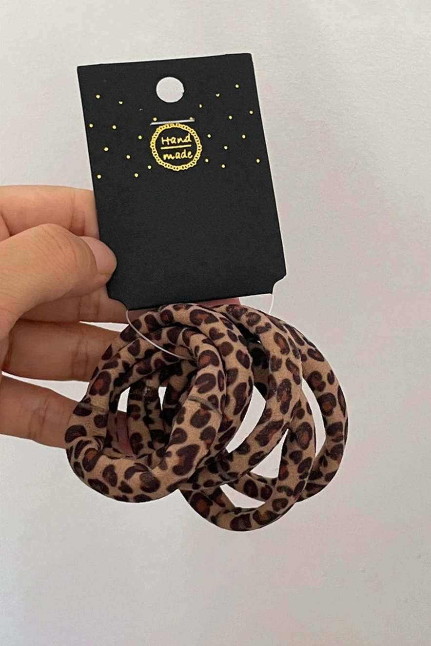 Coffee 5pcs Leopard Elastic Hair Tie Set